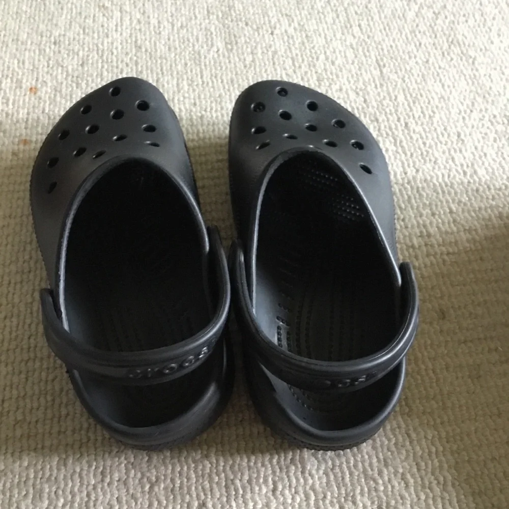 CROCS Black Foam Clogs with Heel Strap